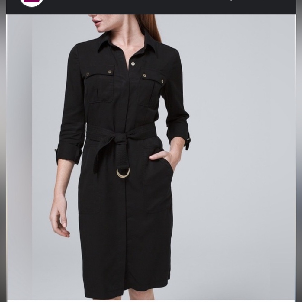 WHBM Chic Black mid length Sleeve Dress with Button Detail, size 0